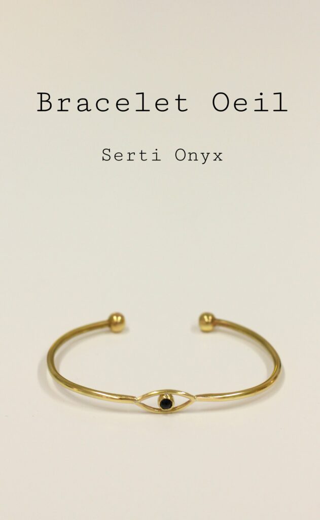 Bracelet Oeil Serti Onyx - un bijou tendance tout en finesse avec sa pierre noire facetée, à découvrir sur www.apprendre-la-bijouterie.com